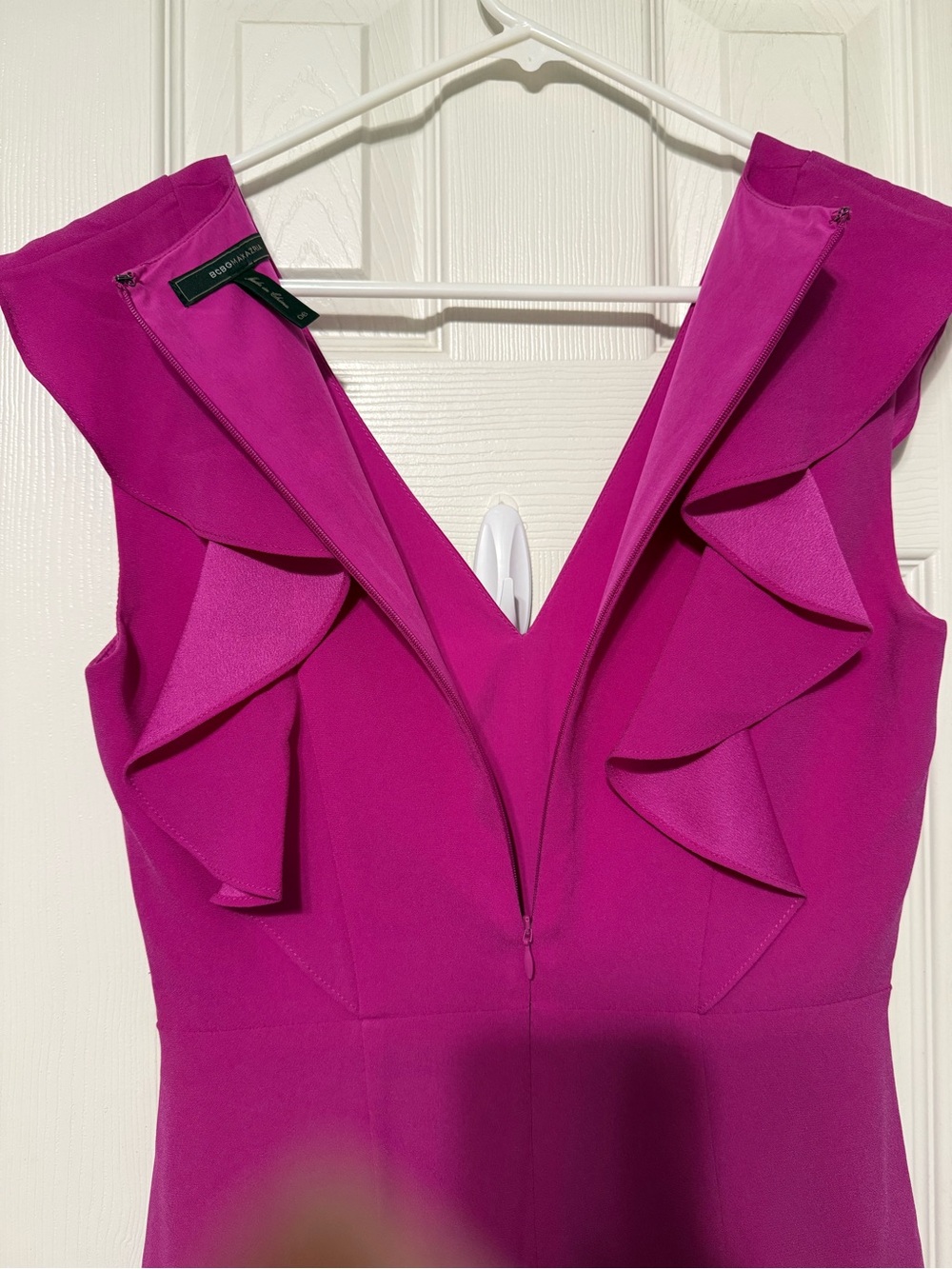 BCBGMaxAzria Fuchsia Ruffle V-Neck Mini Dress - Picture 4 of 5